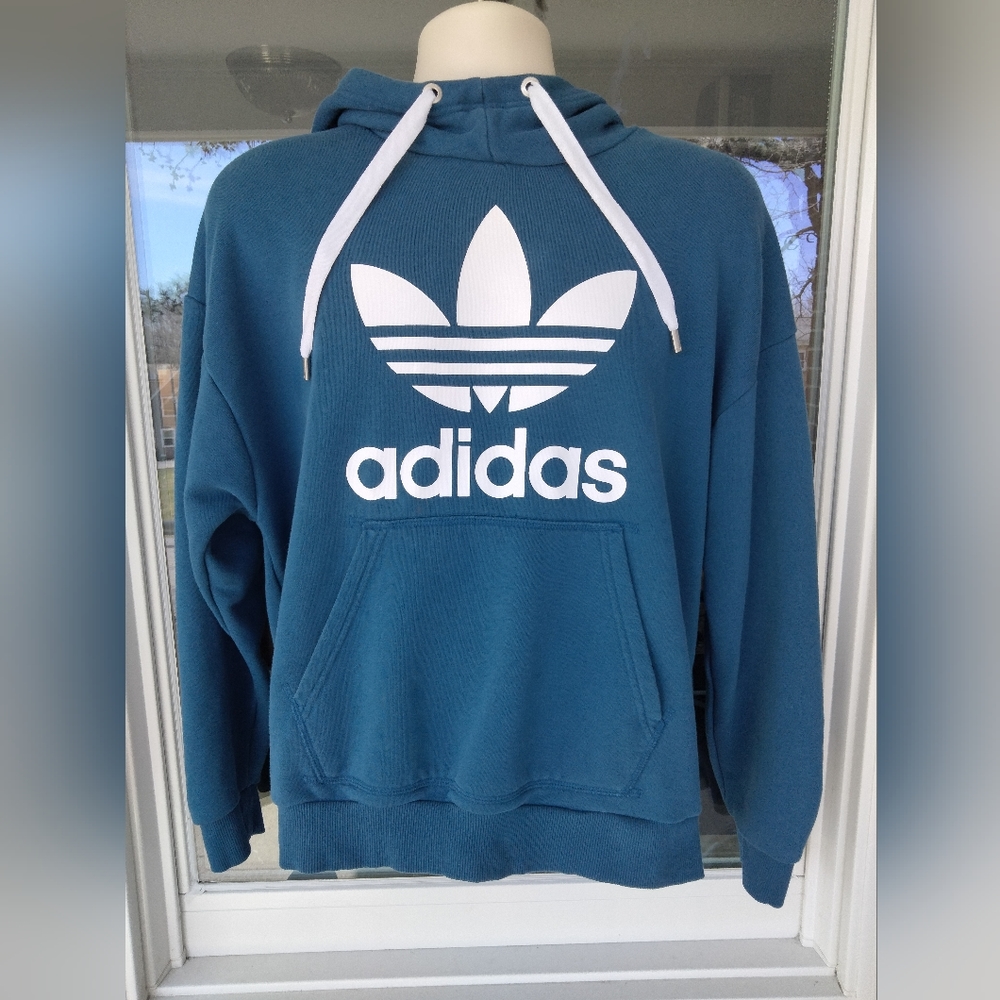 Women's Adidas 70% Cotton/30% Polyester Hooded Pullover. Size M. Beautiful Blue.